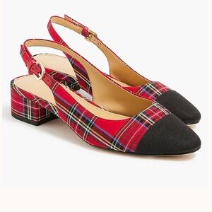J. Crew Red Plaid Slingback Heels size 9.5 comfy new with out tags